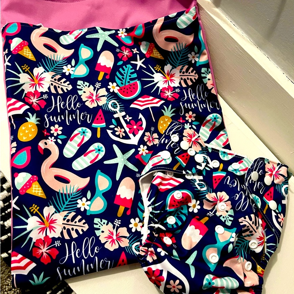 NEW Wet Bag double pocket Matching Cloth Diaper Swim pool diaper no liner set